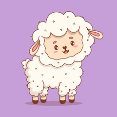 Cute White Sheep. Adorable Farm Animal. Funny kawaii character. Vector illustration. Kids collection