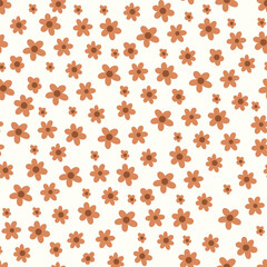 Cute orange small brown flowers repeat vector pattern 