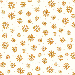 Cute mustard mismatch flowers with mini dots vector pattern 