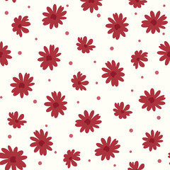 Red mismatch floral and dots repeat vector pattern 