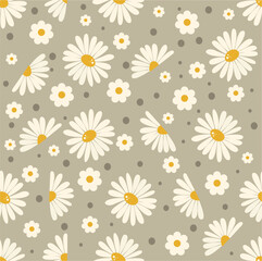 Cute White Big Daisy Floral Repeat Vector Pattern 