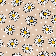 Cute big flowers with circles repeat pattern vector pattern