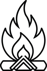 Stacked Wood Bonfire in Minimal Vector Line Style