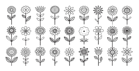 Collection of simple line art floral designs in a charming silhouette style