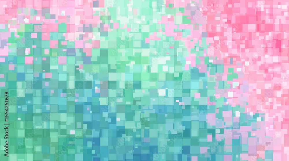 Poster abstract pixelated artwork featuring a harmonious blend of pastel colors in a mosaic style pattern.