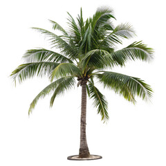 Obraz premium A beautiful solitary palm tree, an icon of summer vacations and tropical destinations isolated on a transparent background png