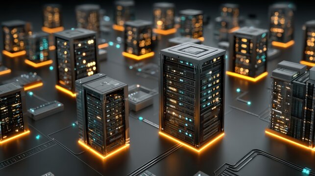 Futuristic server city on circuit board
