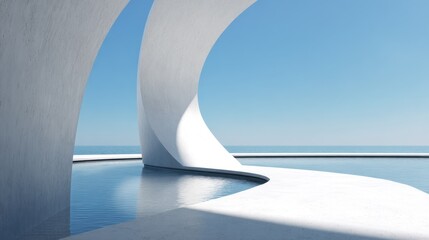 Minimalist White Architecture with Water and Sky

