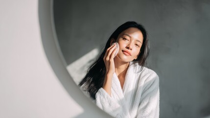 Woman Applying Skincare in Sunlight

