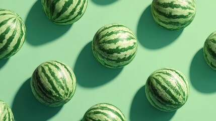 Watermelon Fruit Pattern on Green Background

