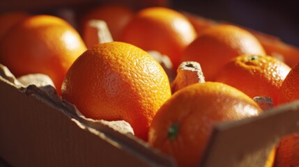 Close-up of Fresh Oranges in a Box

