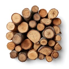 A pile of firewood logs isolated on white background