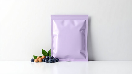 Lavender Flat Sachet Food Mockup with Blueberries and Hazelnuts – Clean and Creative Snack Design