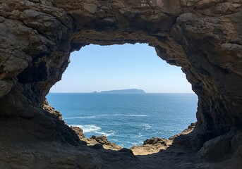 Ocean View Through Rock Formation in Capri, Italy