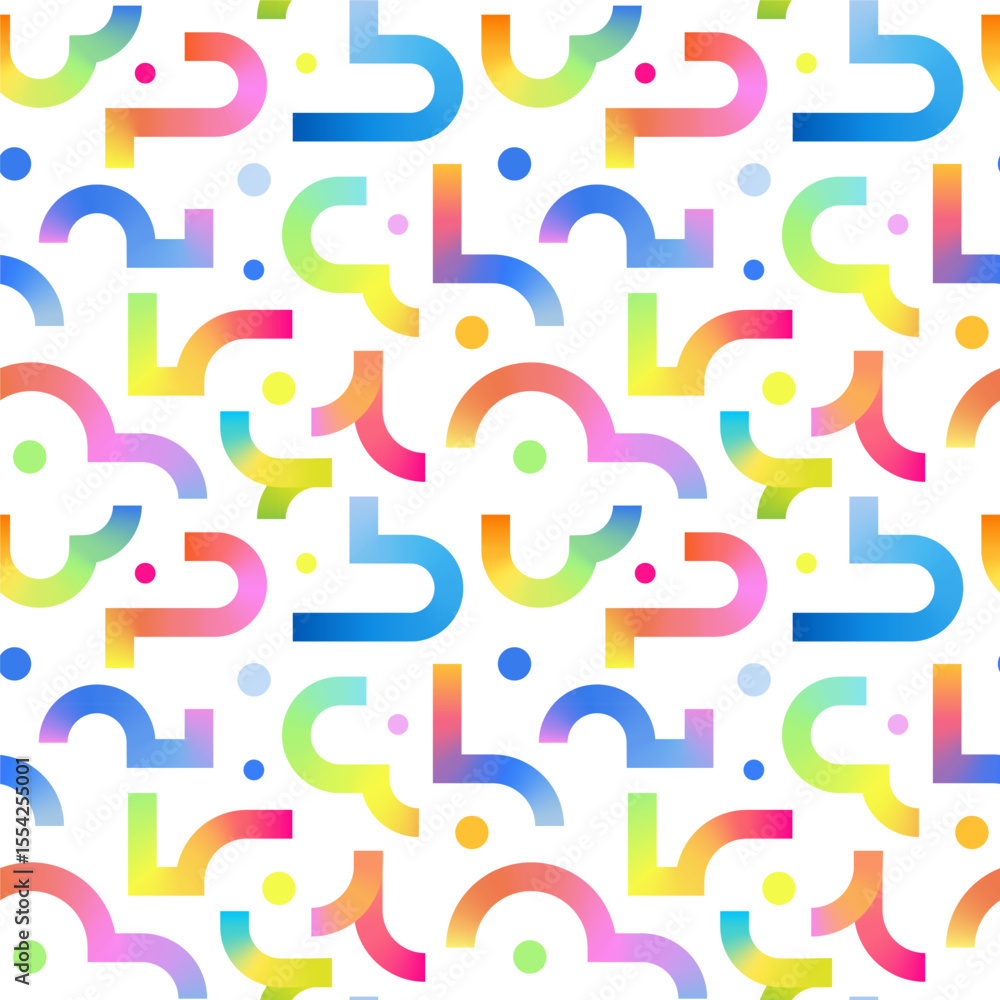Poster seamless pattern with geometric rainbow gradient lines on white background.