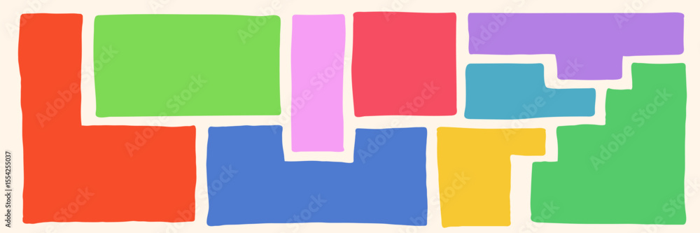 Poster doodle geometric shapes set with wiggly borders. irregular colorful bento style text box collection