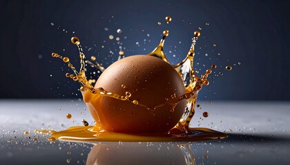 An egg yolk erupts within a glass cube, freezing liquid gold in an unexpected culinary form.