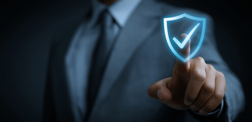 Quality management with Quality Assurance or QA and Quality Control or QC and improvement. Standardization and certification concept. Compliance to regulations and standards. Concept with manager.
