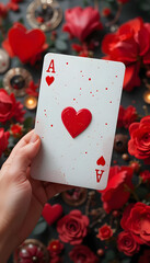 hand holding Red Heart Ace.