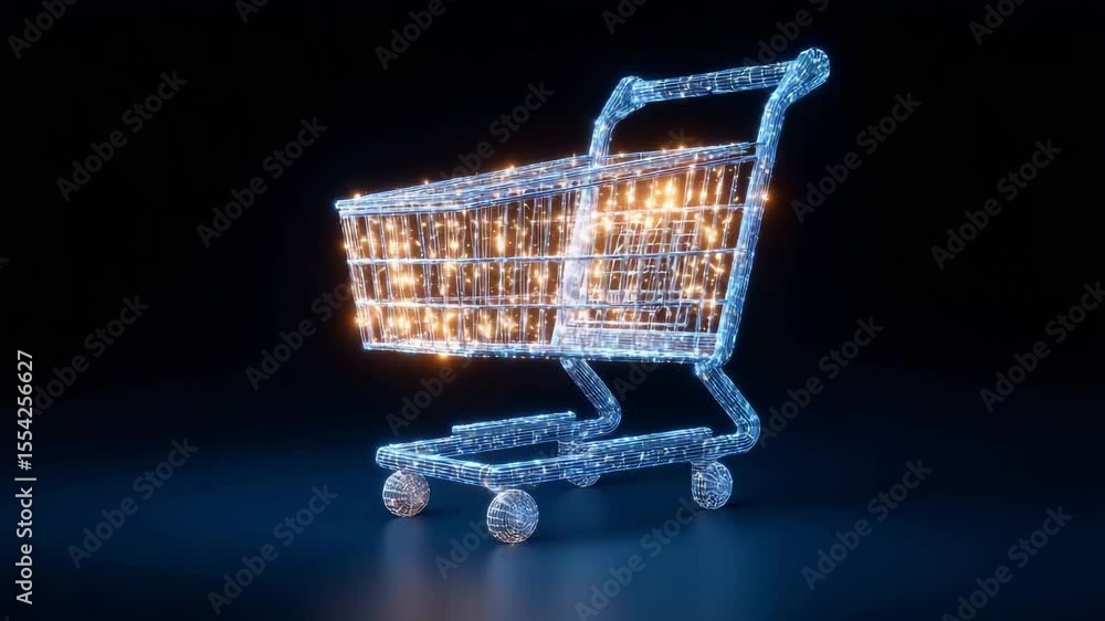 Poster blueprint alpha layer futuristic neon shopping cart design with bright led lights
