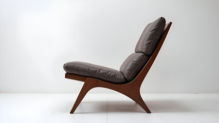 Modern chair with leather cushions and wooden frame