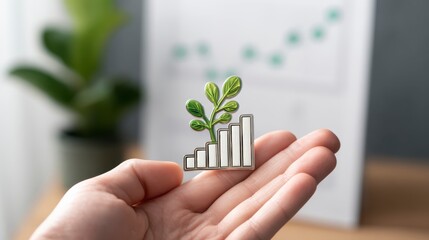 Hand Holding a Growing Plant Representing Financial Growth and Success in a Modern Business Environment