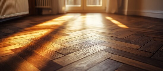 Sunlit Herringbone Wood Floor