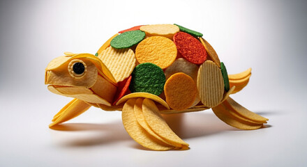Creative Potato Chip Tortoise A whimsical edible art sculpture