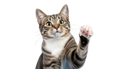 Obraz premium Cute Tabby Cat Raising Paw Pet Photo