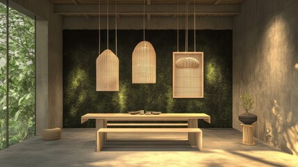 A serene dining area with natural light and minimalist decor.
