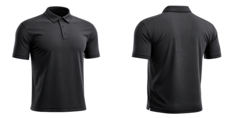 Black Polo Shirt Mockup Front and Back Views, Isolated on Transparent Background, apparel, template, clothing, polo shirt, mockup, apparel