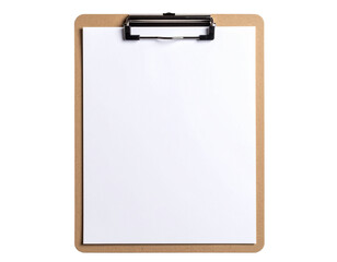 Front View of Plain Blank Clipboard with Metal Clip, isolated on transparent background