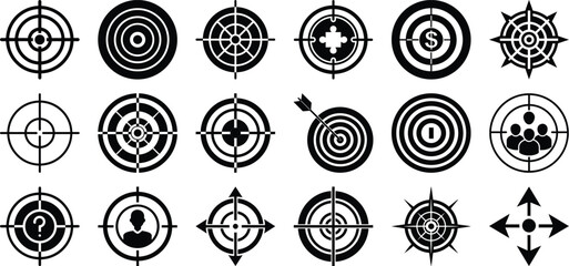 Target and aim icon set, crosshair, bullseye vector, precision, accuracy, precision symbols collection.