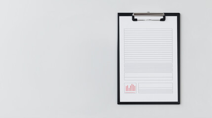 Clipboard with Document: An overhead shot captures a crisp black clipboard holding a detailed document, symbolizing paperwork, business and the structure