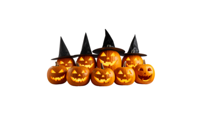 Scary autumn Halloween decoration pumpkin on white background