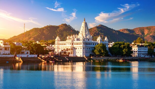 A temple dedicated to the Hindu god Brahma is located by the Pushkar Lake in the Indian state of Rajasthan, in the town of Pushkar.