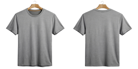 Gray T-Shirt Mockup, Front and Back View, Isolated on Transparent Background, Apparel Design, Template, T-shirt, Mockup, Apparel