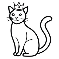 Cute cartoon cat wearing a crown sitting elegantly on a white background