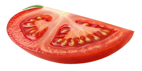 Juicy Tomato Slice, Cross Section, Isolated on Transparent Background, food photography, vegetable, Tomato, Red, Produce