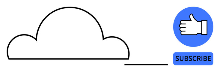 Cloud outline next to a thumbs-up icon in a blue circle and a Subscribe button. Ideal for social media, technology, website engagement, user interaction, digital media, content marketing, simple