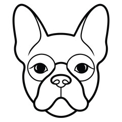 Minimalist outline of a french bulldog wearing round glasses