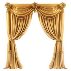 Luxury gold curtains with ornate detailing.