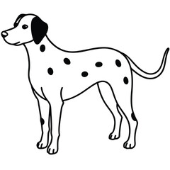 Simple line drawing of a dalmatian dog with black spots standing
