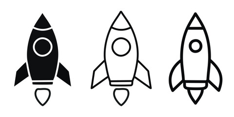 Rocket startup web Icon Set: A dynamic collection of rocket icons, perfect for illustrating themes of innovation, space exploration, and technological advancement.