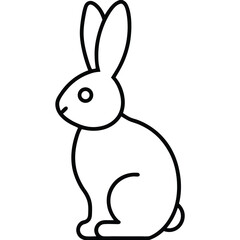 Simple black outline drawing of a cute sitting rabbit facing left