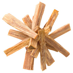 Cedar wood sticks isolated on white background, top view.