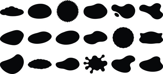 Abstract liquid blob silhouette shapes collection for splash, stain, drop, sticker, vector icon on white background