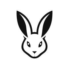 Rabbit head icon in minimalist style with white background for animal care and product