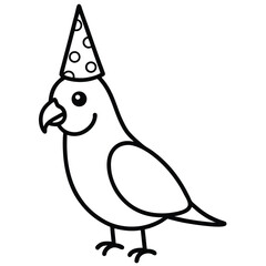 Cute cartoon parrot wearing a party hat with polka dots celebrating