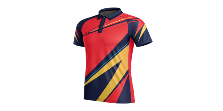Red and Navy Polo Shirt Mockup Geometric Design, Isolated on Transparent Background, Sportswear, Apparel Design, Mockup